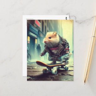 Niedlich Punk Rock Goth Skateboarding Hamster Postkarte