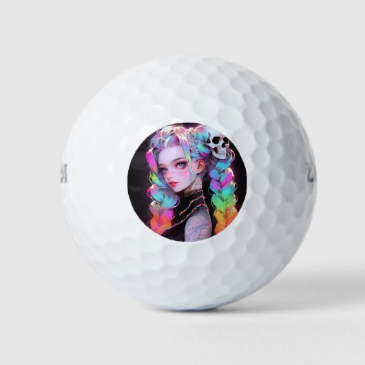 Niedlich Punk Rock Skull Goth Rainbow Braid Anime Golfball (Vorderseite)