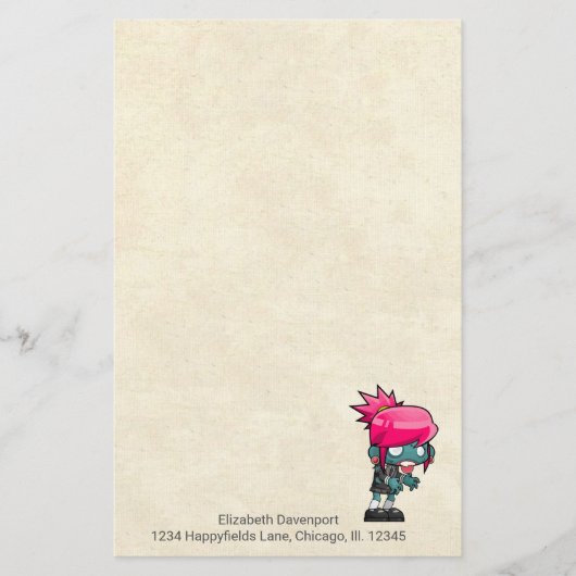 Niedlich Punk Rock Zombie Girl Illustration Briefpapier (Vorderseite)