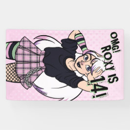 Niedlich Punk Teen Girl Pink Cartoon 14. Geburtsta Banner