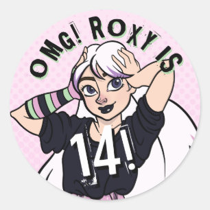 Niedlich Punk Teen Girl Pink Name 14. Geburtstag Runder Aufkleber
