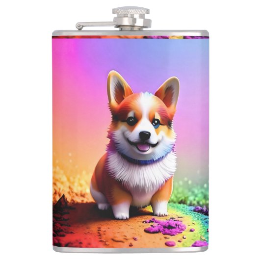 Niedlich Puppy Corgi Dog-36475 Flachmann (Vorderseite)