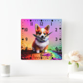 Niedlich Puppy Corgi Dog-36475 Quadratische Wanduhr (Zuhause)