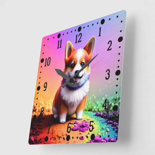 Niedlich Puppy Corgi Dog-36475 Quadratische Wanduhr (Winkel)