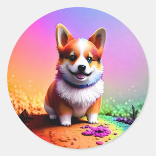 Niedlich Puppy Corgi Dog-36475 Runder Aufkleber