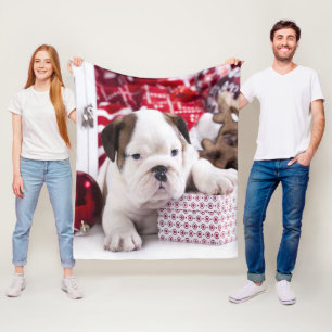 Niedlich Puppy English Bulldog   Weihnachten Fleecedecke