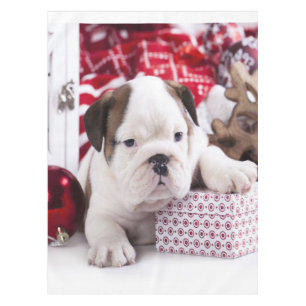 Niedlich Puppy English Bulldog Weihnachten Tischdecke