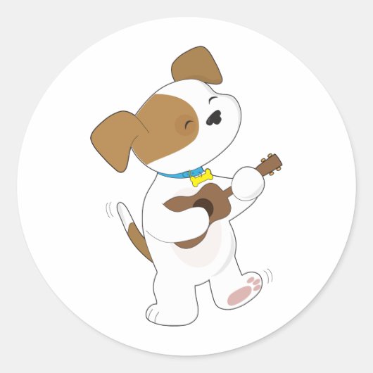 Niedlich Puppy Ukulele Runder Aufkleber (Vorderseite)