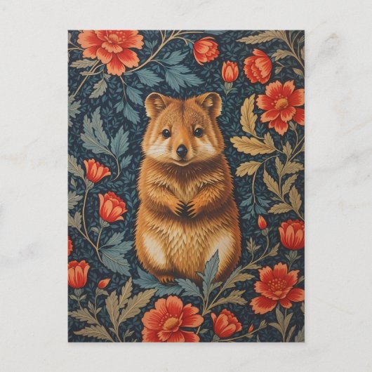 Niedlich Quokka William Morris Inspirierte floral Postkarte (Vorderseite)