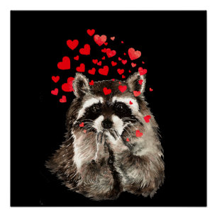 Niedlich Raccoon BlowKisses Funny Liebe Herz Poster