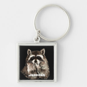Niedlich Raccoon BlowKisses Spaß Individuelle Name Schlüsselanhänger