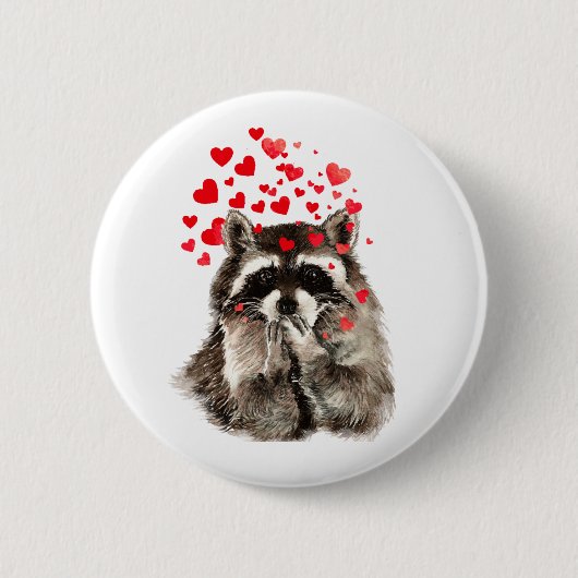 Niedlich Raccoon Blown Kisses Liebe Herz Button (Vorderseite)