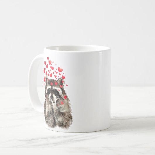 Niedlich Raccoon Blown Kisses Liebe Herz Kaffeetasse (Vorderseite Links)
