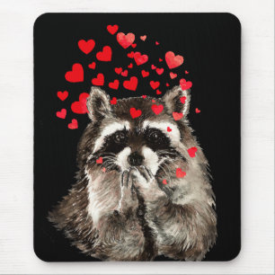 Niedlich Raccoon Blown Kisses Liebe Herz Mousepad
