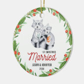 Niedlich Raccoon Erste Weihnachten Verheiratet Neu Keramik Ornament (Links)