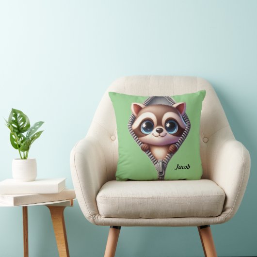 Niedlich Raccoon Green Kids Kissen (Stuhl )