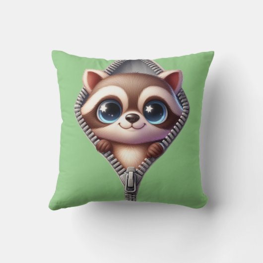 Niedlich Raccoon Green Kids Kissen (Rückseite)