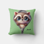 Niedlich Raccoon Green Kids Kissen (Vorderseite)