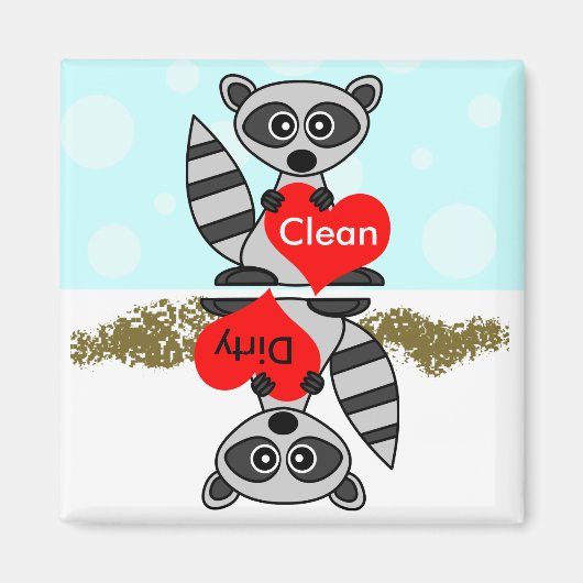 Niedlich Raccoon Sauberkeit / Geschirrspülmaschine Magnet (Vorne)