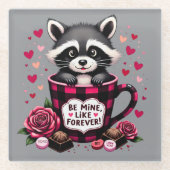 Niedlich Raccoon Valentine Buffalo Kariert Ästheti Glasuntersetzer (Vorderseite)