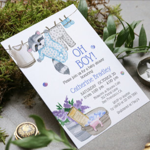 Niedlich Raccoon Wash Day Boy Watercolor Kinderdus Einladung