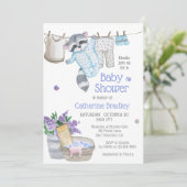 Niedlich Raccoon Wash Day Watercolor Kinderdusche Einladung (Stehend Vorderseite)