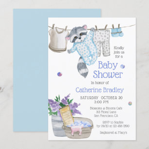 Niedlich Raccoon Wash Day Watercolor Kinderdusche Einladung