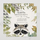 Niedlich Raccoon Wild 1. Geburtstag Party Einladung (Vorne/Hinten)