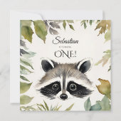 Niedlich Raccoon Wild 1. Geburtstag Party Einladung (Rückseite)