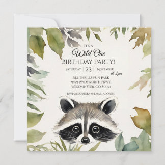 Niedlich Raccoon Wild 1. Geburtstag Party Einladung