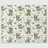 Niedlich Raccoons Green Hat Kleeblatt St. Patrick' Geschenkpapier (Flach)