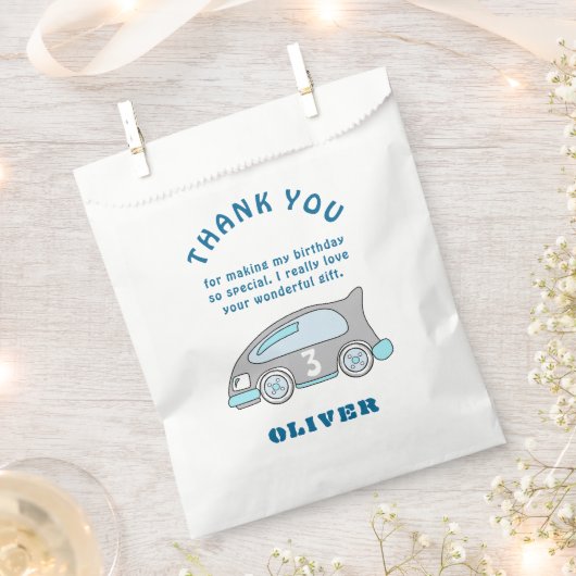 Niedlich Race Car Blue Boy Name Kinder Danke Geschenktütchen (Ausgeschnitten)