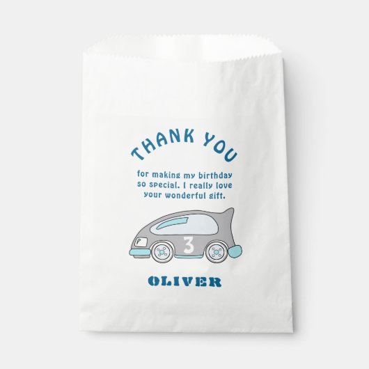 Niedlich Race Car Blue Boy Name Kinder Danke Geschenktütchen (Vorderseite)