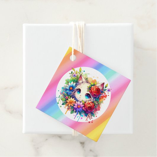 Niedlich Rainbow Anime Cat Birthday Cake Geschenkanhänger (Beispiel)