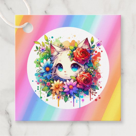 Niedlich Rainbow Anime Cat Birthday Cake Geschenkanhänger (Vorderseite)