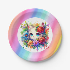 Niedlich Rainbow Anime Cat Birthday Cake Personali Pappteller