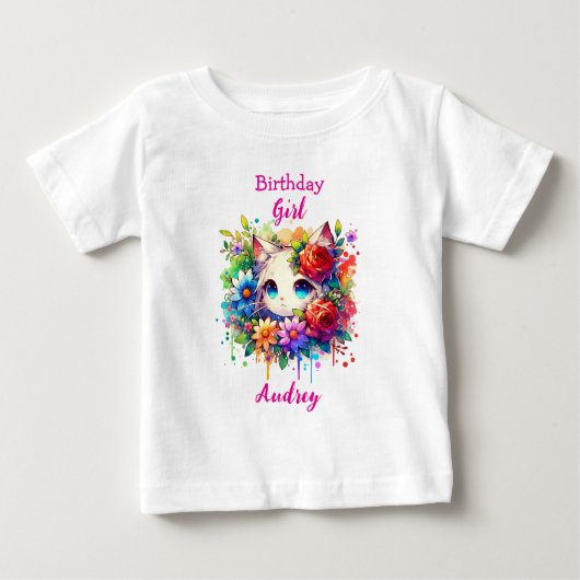 Niedlich Rainbow Anime Cat Birthday Girl Personali Baby T-shirt (Vorderseite)