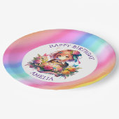 Niedlich Rainbow Anime Girl Birthday Cake Personal Pappteller (Schrägansicht)