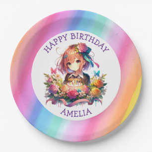 Niedlich Rainbow Anime Girl Birthday Cake Personal Pappteller
