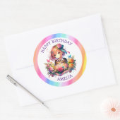 Niedlich Rainbow Anime Girl Birthday Cake Personal Runder Aufkleber (Umschlag)