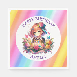 Niedlich Rainbow Anime Girl Birthday Cake Personal Serviette