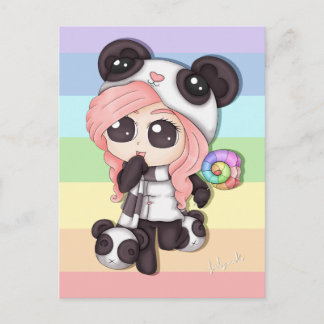 Niedlich Rainbow Anime Panda Girl Postkarte