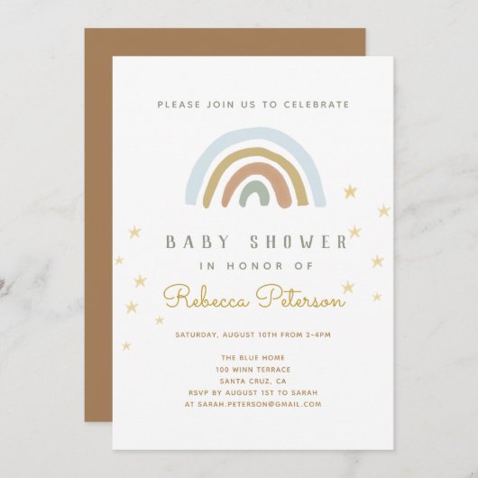Niedlich Rainbow Baby Shower Einladung (Vorne/Hinten)