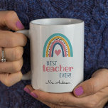 Niedlich Rainbow Best Teacher Ever Kaffeetasse<br><div class="desc">Diese Tasse des Lehrers enthält den Text "Bester Lehrer aller Zeiten" und ist mit einem niedlichen und farbenfrohen Regenbogen und Herz in modernen Farben aquamarin,  gold,  rosa und blau akzentuiert. Die ist ein perfektes Geschenk für Lehrer.</div>