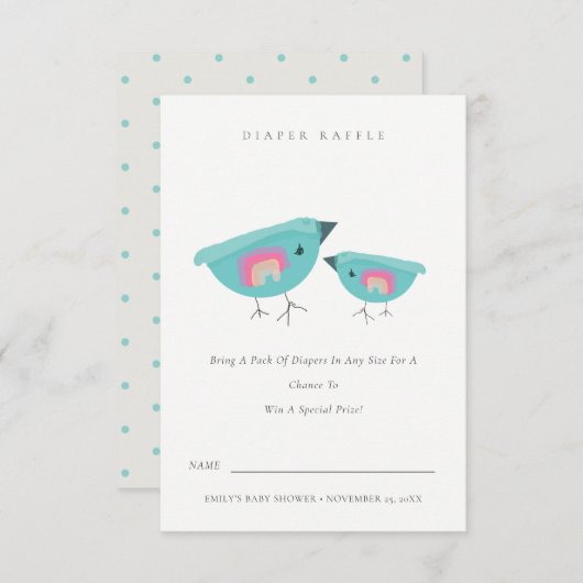 Niedlich Rainbow Blue Birdy Diaper Raffle Baby Dus Begleitkarte (Vorne/Hinten)