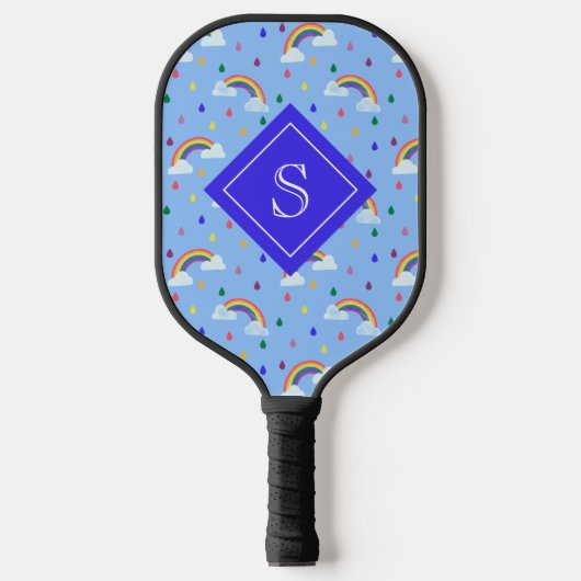 Niedlich Rainbow Blue Sky Personalisiert Monogram Pickleball Schläger (Vorderseite)