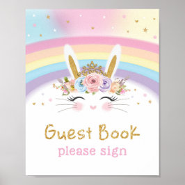 Niedlich Rainbow Bunny 1. Geburtstag Gästebuchzeic Poster
