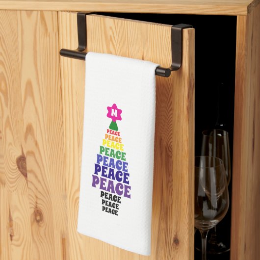 Niedlich Rainbow Christmas Peace Tree Add Initial Geschirrtuch (Drittel gefaltet)