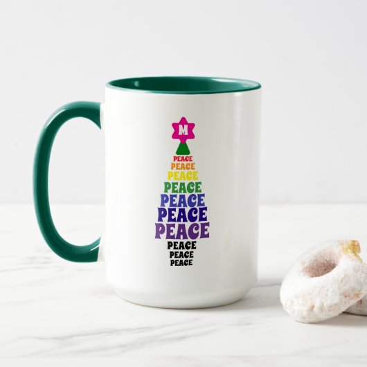 Niedlich Rainbow Christmas Peace Tree Add Initial Tasse (Mit Donut)