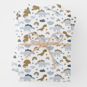 Niedlich Rainbow Dinosaur Muster Geschenkpapier Set